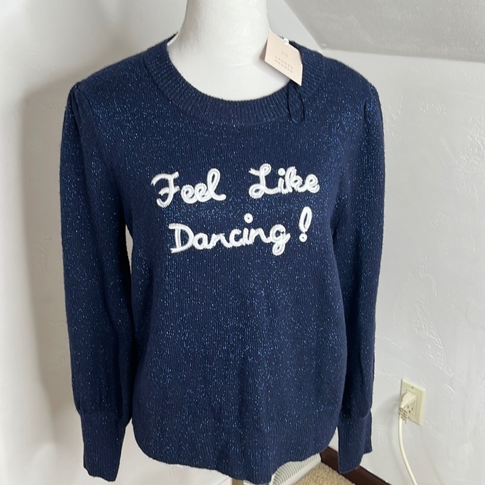 LC Lauren Conrad NWT Blue Sparkly Feel Like Dancing Sweater Sz M